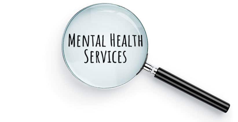 Magnifying glass over the words Mental Health Services